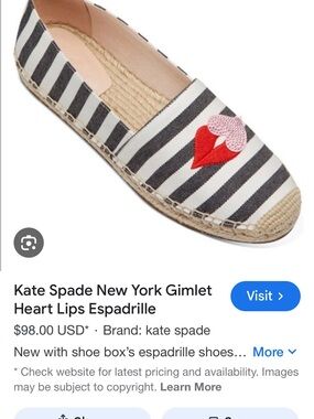 kate spade Black & White Striped Espadrille with Red and Pink Heart